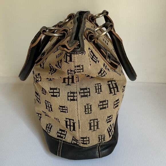Tommy Hilfiger Vintage Monogram Tote Bag Black Beige Y2k Retro Designer - Picture 3 of 10